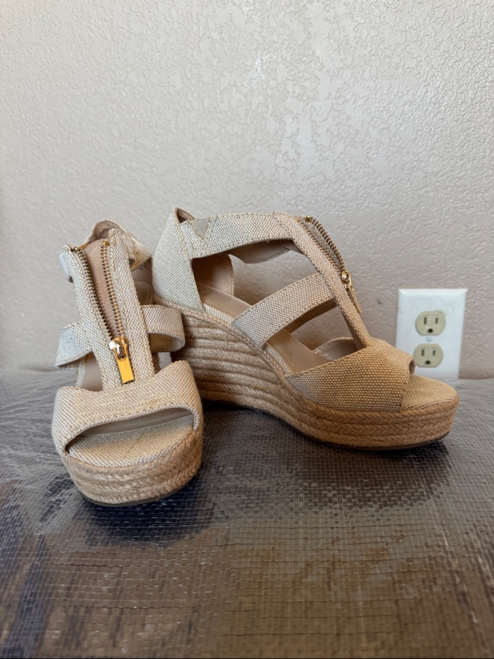a new day Beige Canvas Wedge Sandals with Gold Zipper - Picture 2 of 4